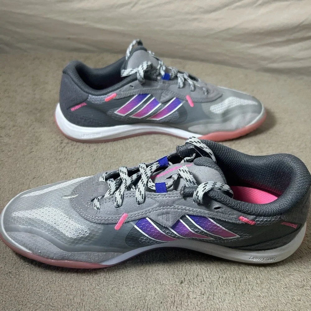 Adidas Fevernova IC Indoor Soccer Shoes Grey Pink IG3148 Mens 7‎ Womens 8